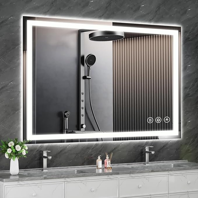 Koonmi 55"x30" LED Mirror for Bathroom, 90CRI Anti-Fog Vanity Mirror by KOONMI