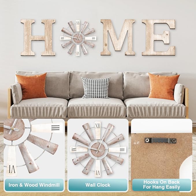 Farmhouse Home Signs with Windmill Clock Wall Decor Rustic Home Letters Wall Art - Image 3
