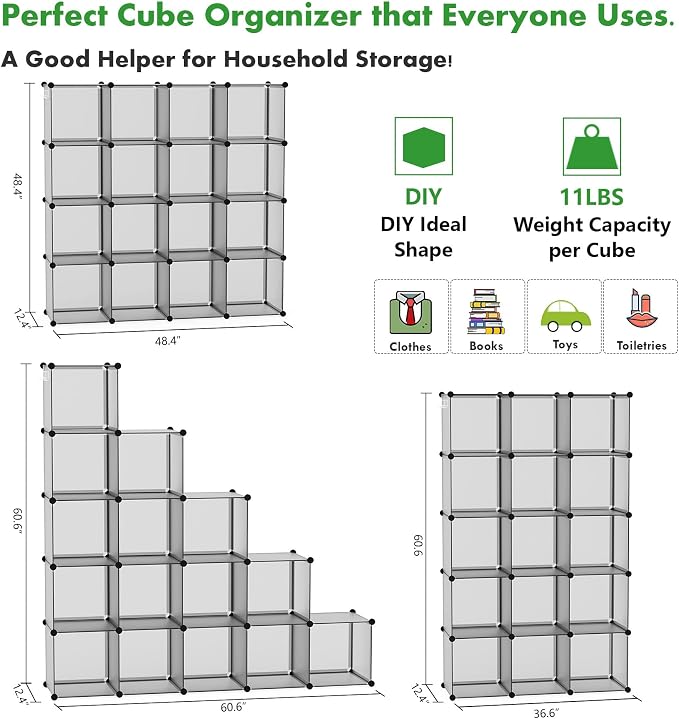 C&AHOME 16-Cube Storage Organizer, Plastic Shelves Units, DIY Closet Organizer - Image 3