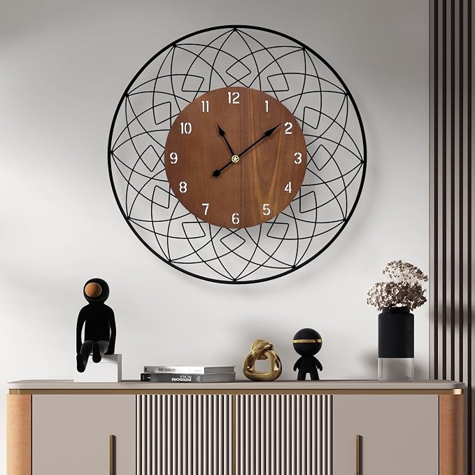 22 Inch Wood Wall Clocks, Silent Non Ticking Battery Operated Rustic Round - Image 3