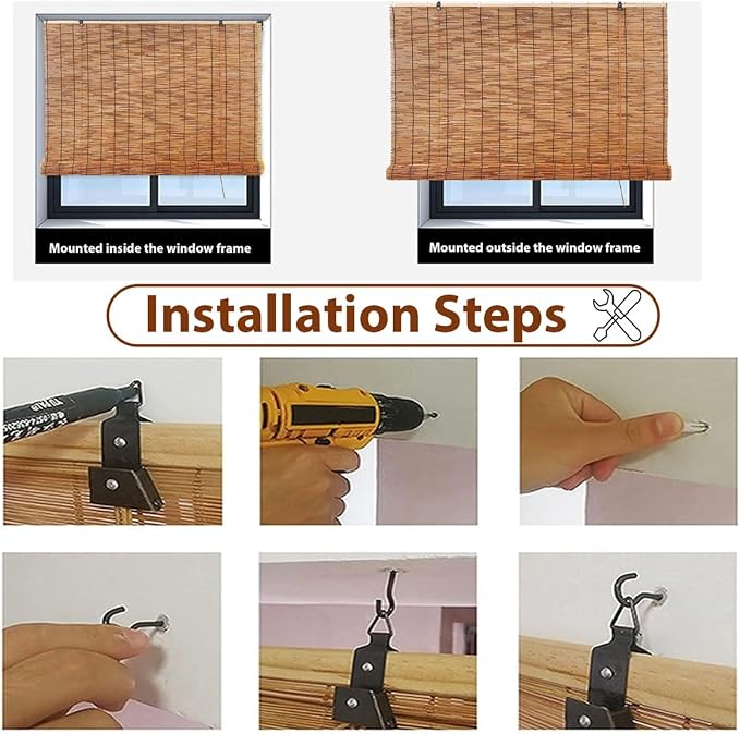 Bamboo Roman Shades for Windows 27 inch 30 inch 34 inch 46 inch Cordless Bamboo - Image 9