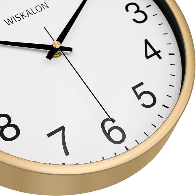 WISKALON 10 inch Wall Clock, Silent Non-Ticking Elegant Golden Frame Clock - Image 5