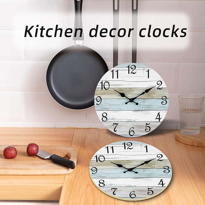 CHYLIN Wall Clock, Silent Non Ticking Battery Operated, Rustic Coastal Country - Image 2