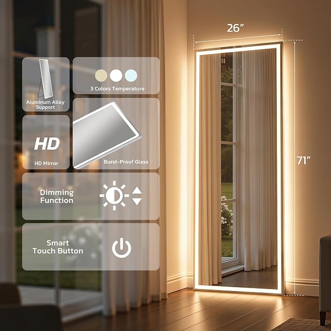 Full Length Mirror with Lights, Full Body Dressing Standing Mirrors with - Image 4