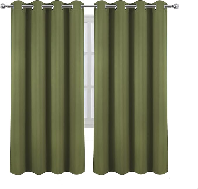 LEMOMO Olive Green Thermal Blackout Curtains/52 x 72 Inch/Set of 2 Panels Room - Image 2