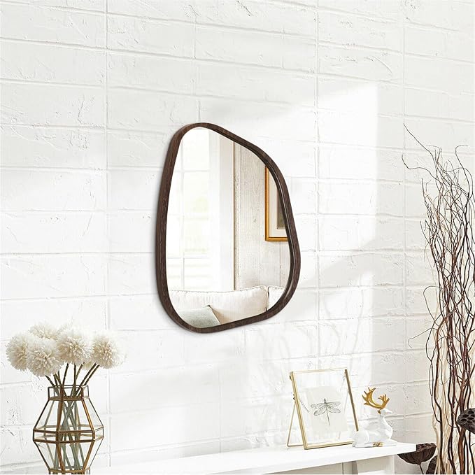 Asymmetrical Wall Mirror Irregular Wood Frame Modern Unique Wall-Mounted - Image 2