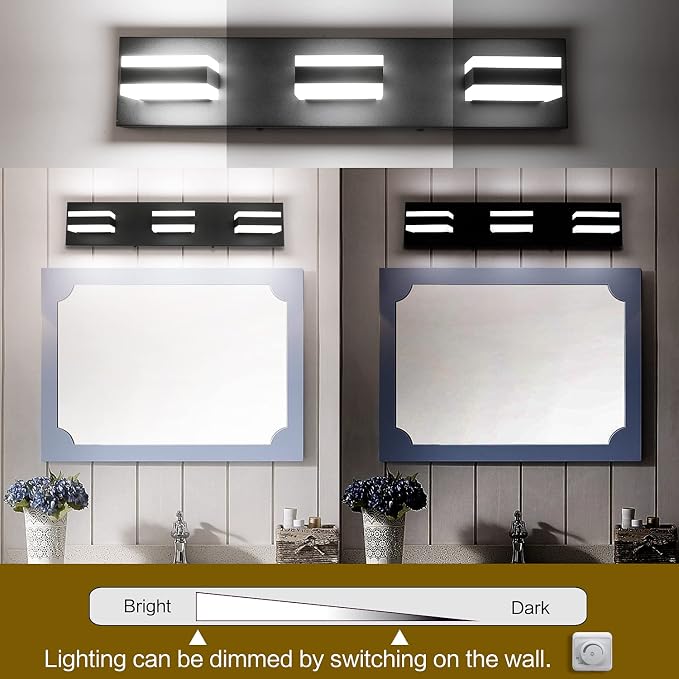 SOLFART Black Bathroom Vanity Light Fixtures Over Mirror LED Dimmable 3 Lights - Image 3