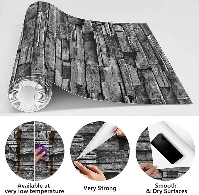 Jeweluck Grey Brick Wallpaper Peel and Stick Wallpaper 17.7inch×118.1inch Faux - Image 5