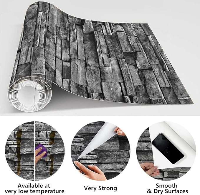 Jeweluck Grey Brick Wallpaper Peel and Stick Wallpaper 17.7”×393.7” Faux Stone - Image 5