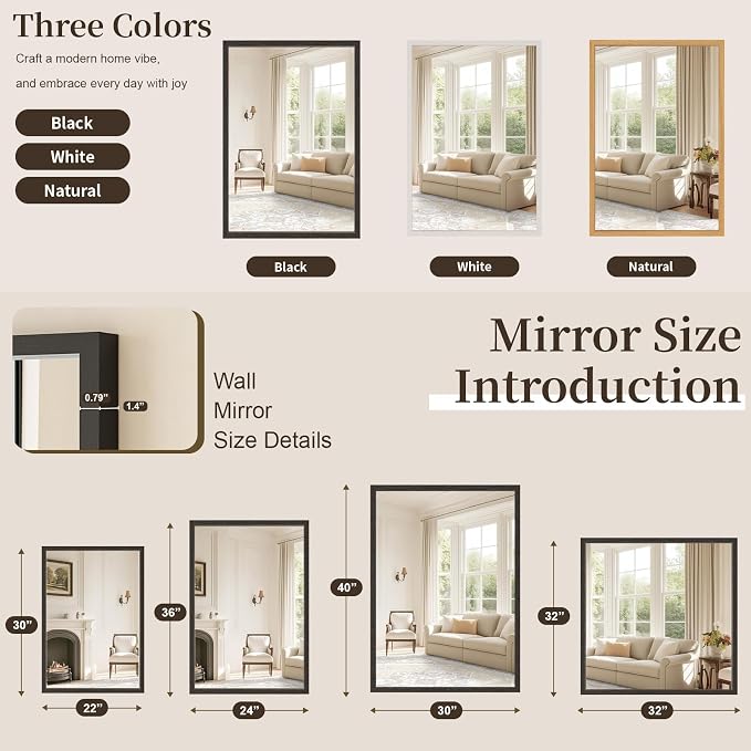 Syndra Square Black Wood Frame Bathroom Mirror, Waterproof Slim Deep Frame - Image 6