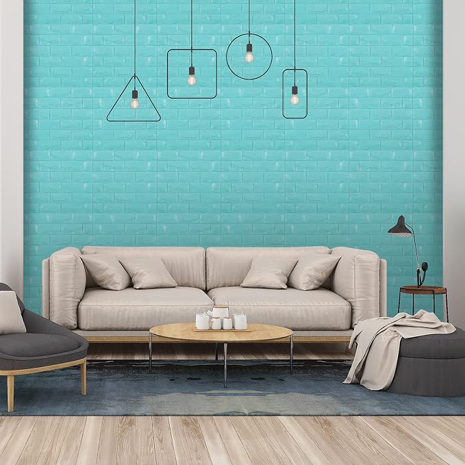 30PCS 3D Wall Panels Peel and Stick Faux Brick Wallpaper Blue Self Adhesive - Image 2