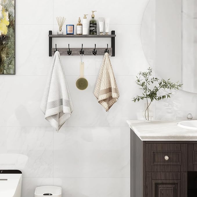 Homode Wall Hooks with Shelf, Coat Rack Wall Mount, Entryway Shelf with Hooks - Image 5