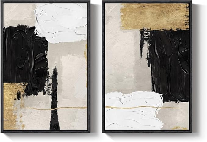 Framed Black White and Gold Abstract Wall Art - Image 9
