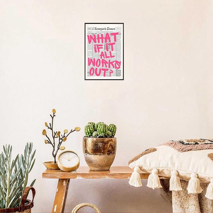 Drimiler Retro Newspaper Pink Font Poster What If It All Works Out Canvas Wall - Image 4