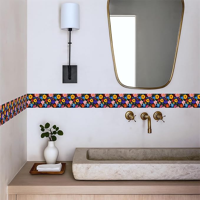 Colorful Floral Wallpaper Border 196x4 Inch Peel and Stick Wall Border - Image 3