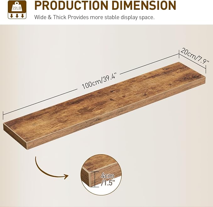 RALGEND Floating Shelves for Wall, 39.4" Long Wall Shelf Set of 3 - Image 3