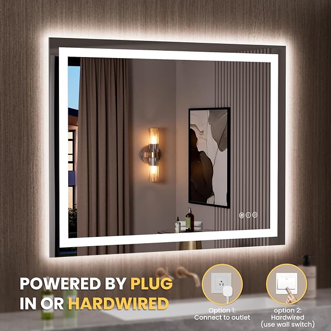 LOAAO 39.4"x31.5" LED Mirror for Bathroom, Lighted Bathroom Mirror - Image 7