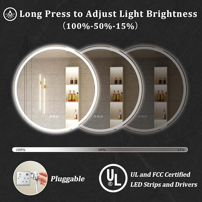 BEAUTYPEAK 28x28 LED Round Bathroom Mirror - Image 4