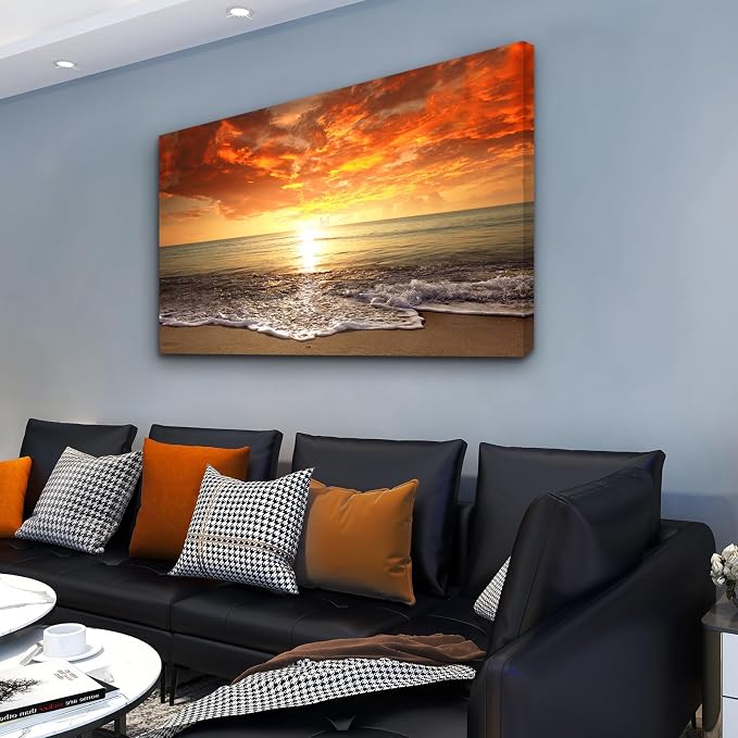 Baisuart-S0169 Canvas Prints Wall Art Sunset Ocean Beach Pictures Photo - Image 2