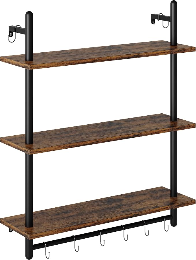Bestier 3 Tier Industrial Pipe Shelving, Floating Book Shelves - Image 9