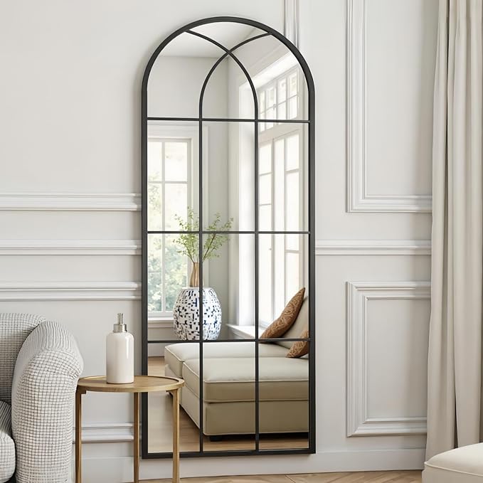 Dewfig 71"x32" Arched Window pane Full Length Mirror, Wall Mirror, Floor - Image 2