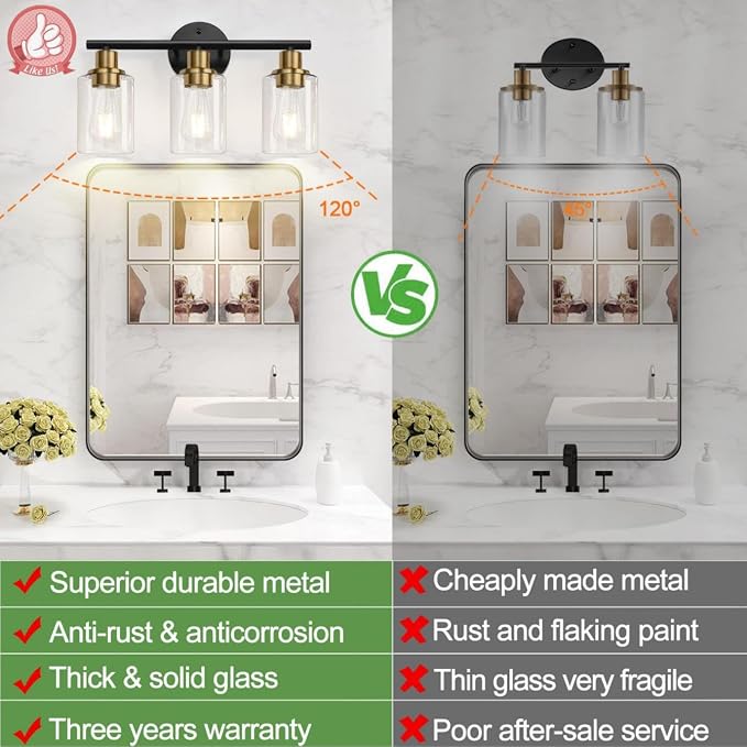 Zarbitta 3-Light Bathroom Light Fixtures, Modern Vanity Light - Image 3