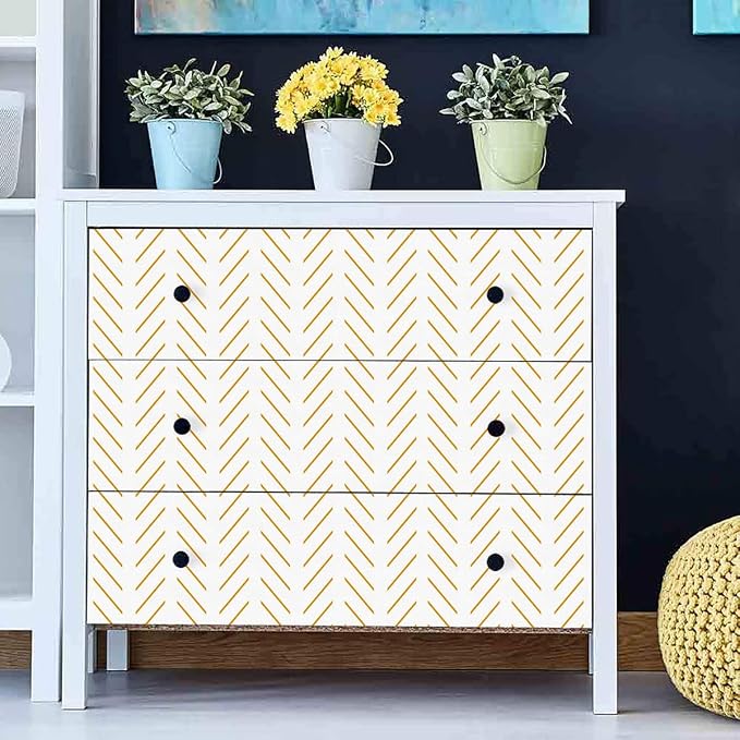 Erfoni Yellow and White Peel and Stick Wallpaper Modern Herringbone Wallpaper - Image 3
