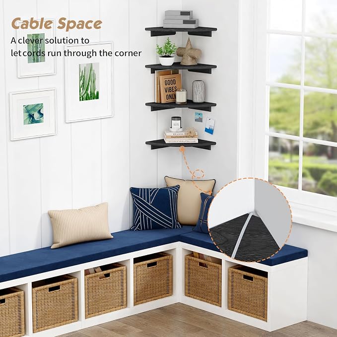 Forbena Black Floating Corner Bookshelf - Image 5
