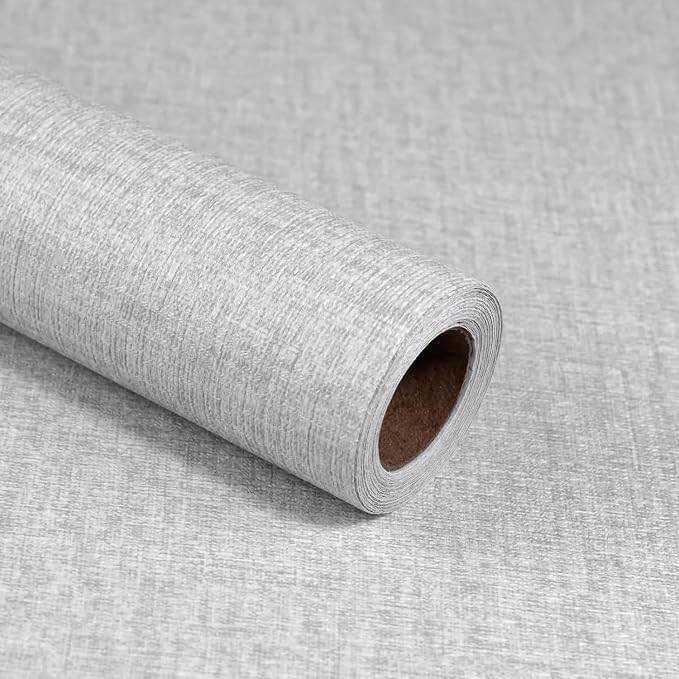 Light Grey Grasscloth Peel and Stick Wallpaper, Textured Vintage Contact Paper by MANONIRIA