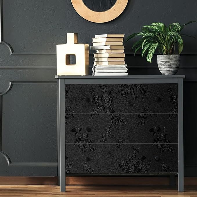 Black Peel and Stick Wallpaper Floral Black Wallpaper 17.7inch x 196.8inch - Image 5