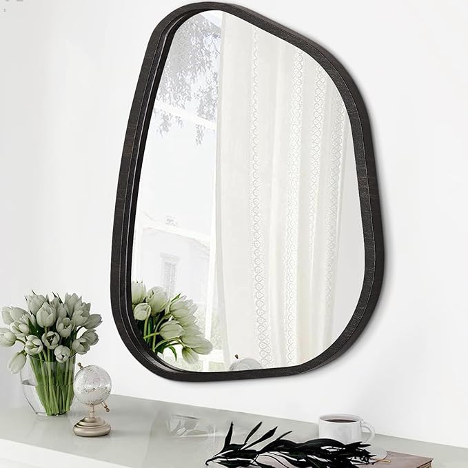 Asymmetrical Mirror Large 20"x16" Irregular Oval Wall Mirror Modern Wood Frame by HLFMVWE