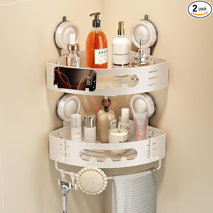 Voldra Corner Shower Caddy Suction Cup, Aluminum Corner Shower Shelves by VOLDRA