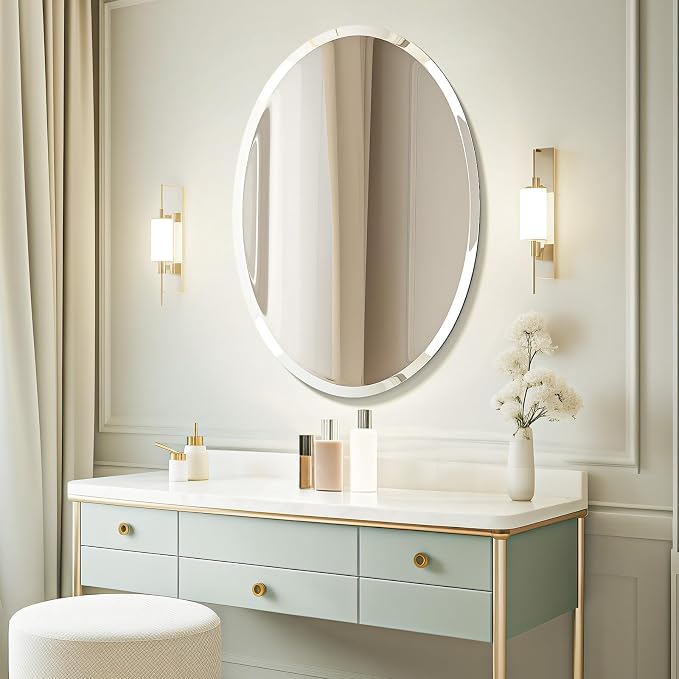 USHOWER Bathroom Mirror for Over Sink, 24x36 Inch Oval Frameless Mirror - Image 6