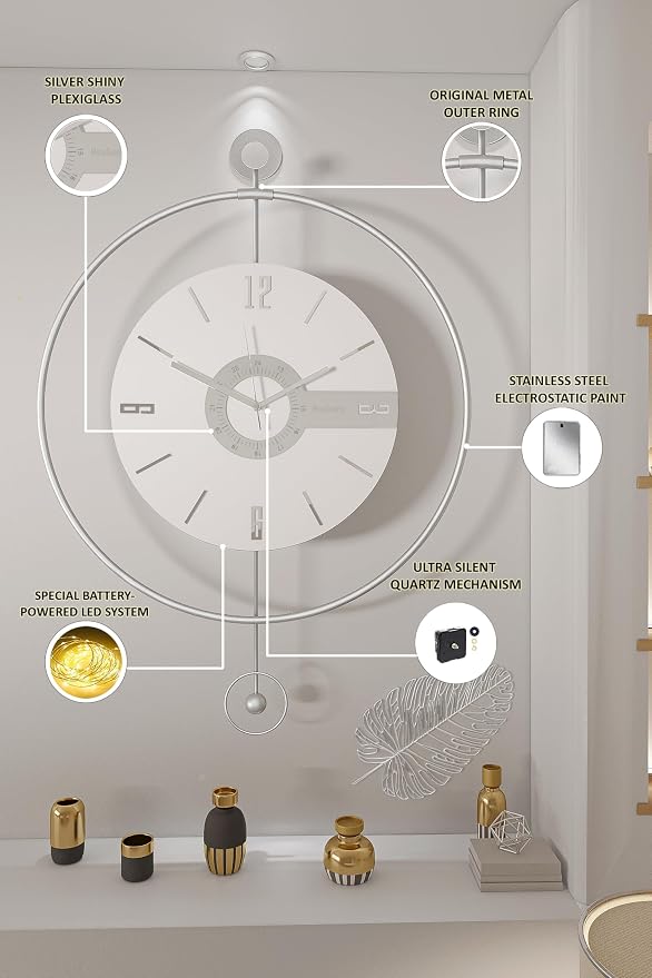 Large Luxury LED Backlit Wall Clock – Pendulum Roman Numeral Metal Ring - Image 5