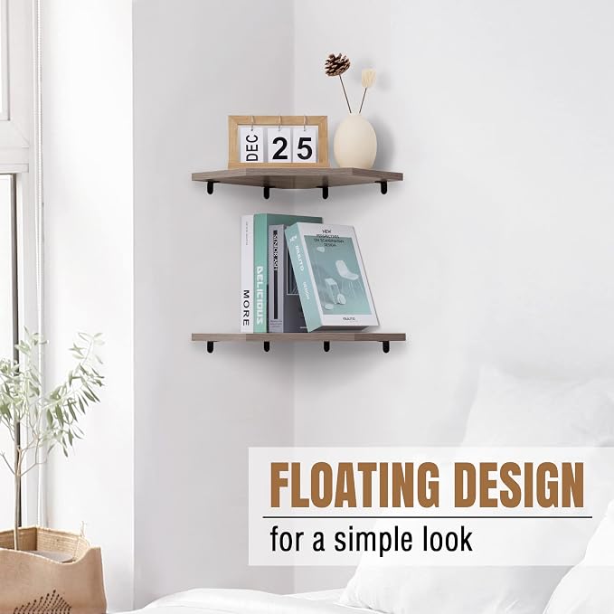 Fun Memories Corner Shelf Wall Mount, Corner Floating Shelves, Rustic Wood Wall - Image 2