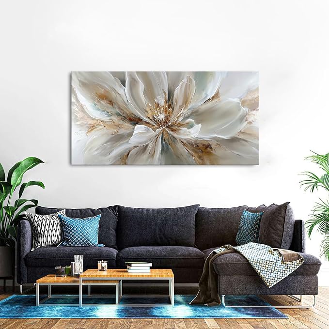 Flower Wall Art Vintage White Floral Canvas Pictures Abstract Blooming Flower - Image 5