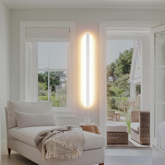 KELUOLY Modern Plug in Long Wall Sconce, 39.3" White Matte LED Wall Lights - Image 2
