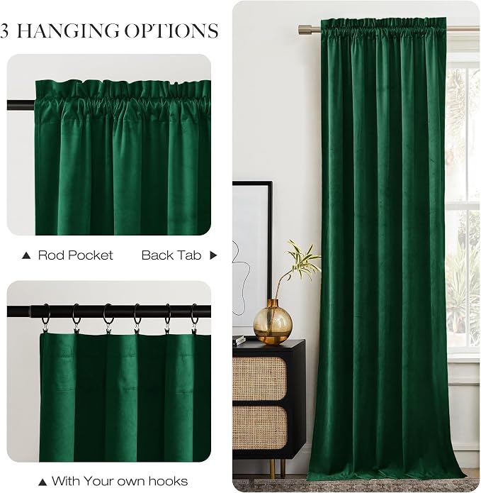 NICETOWN Emerald Green Velvet Curtains 96 inches Long, Home Decoration Thermal - Image 6