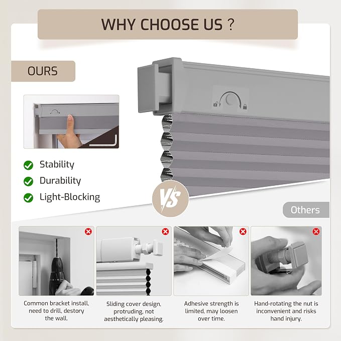 Grandekor No Drill No Tools Cordless Cellular Shades, 45.5" W x 64" H, UV - Image 5