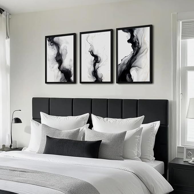 Black White Abstract Wall Art Decor Set of 3 Modern Wall Art Minimalist Canvas - Image 5