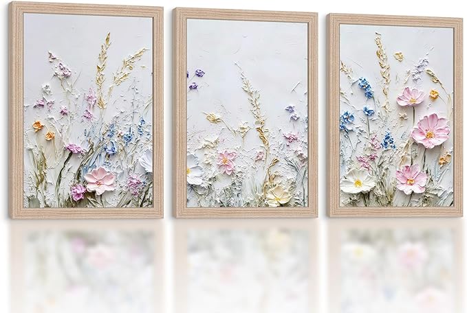 Framed 3D Floral Texture Canvas Wall Art Relief Textured Floral Oil Painting by NCYEL