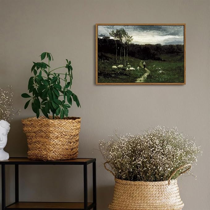OIQArtOIQ Framed Vintage Landscape Wall Art Shepherd Natural Scenery Oil - Image 6