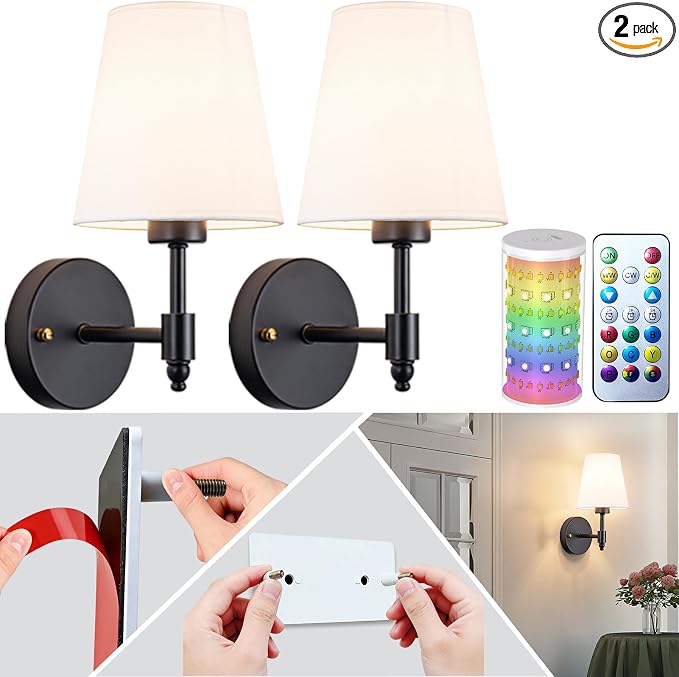 Peel and Stick Wall Sconces, Stick On Wall Sconce Set of 2, Battery Operated by SlywiseLLC