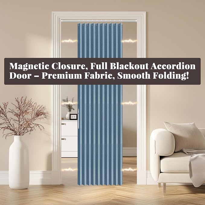 AJAZZ 100% Blackout Magnetic Door Curtain Pleated Door Curtain Accordion Doors - Image 8