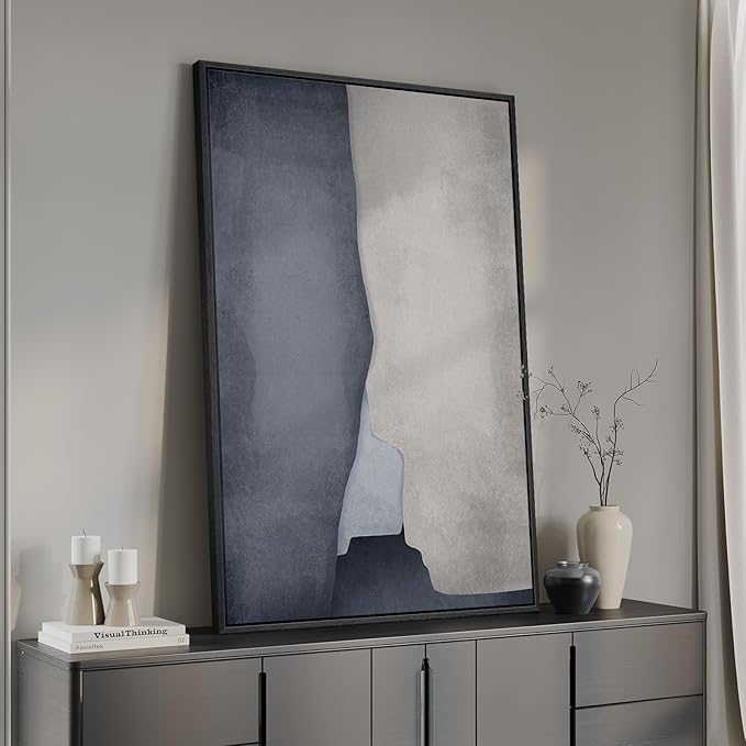 Framed Blue Abstract Wall Art, 1 Piece Large Modern Canvas Prints Paintings by Cuspin