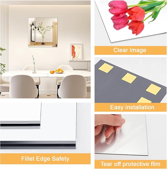 20x20 in Acrylic Mirror Sheet for Wall, 2.5mm Thick Unbreakable Non Glass Body - Image 3