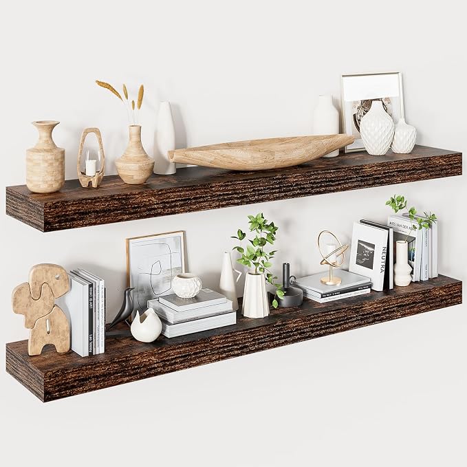 Floating Shelves for Wall 48 Inches Long, 9.3" Deep Rustic Brown Floating Shelf by Heimlove