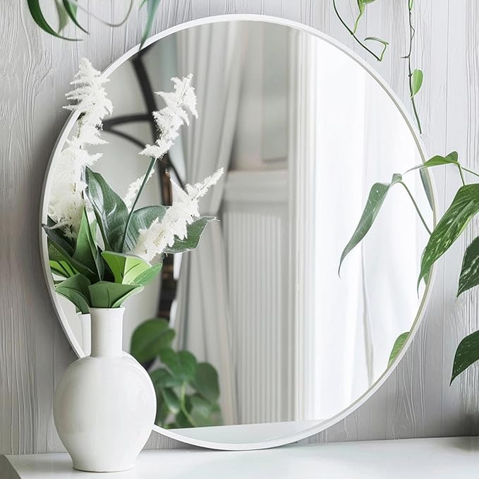 Sunniry White Round Mirror 30 inch, Large Round Mirror, Bathroom Mirror Matte by Sunniry
