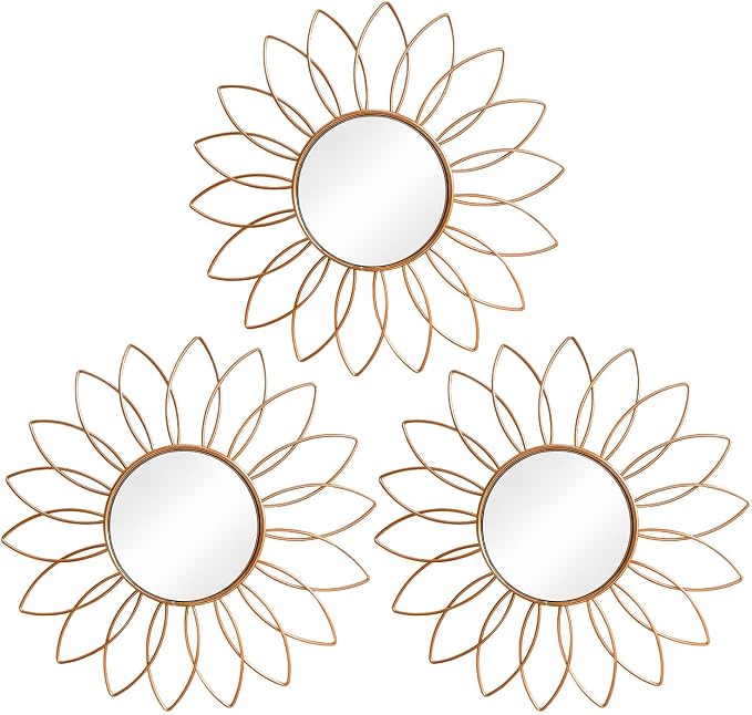 3 Pack Metal Mirrors for Wall Sunburst Wall Mirrors Home Décor Decorative by Uaussi