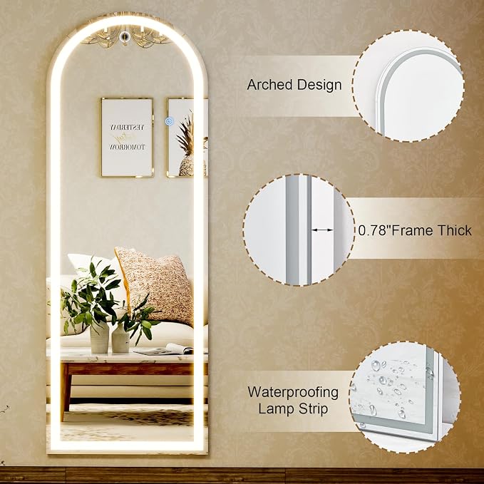 GLSLAND 20"x56" Arched LED Full Length Mirror - Image 5